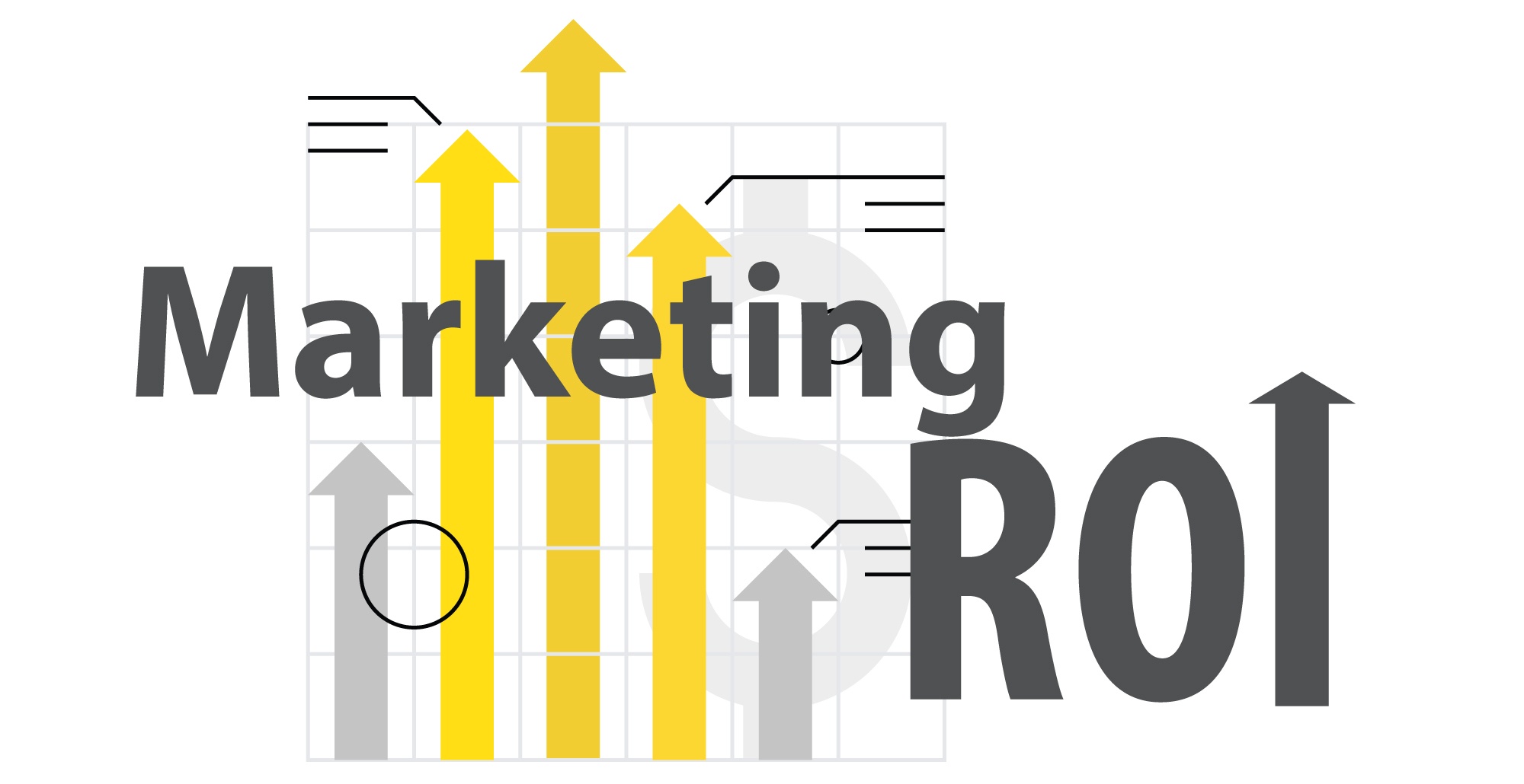 Illustration of marketing ROI with charts and upward arrows